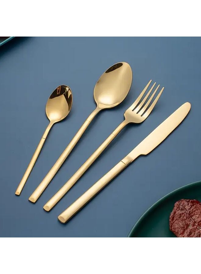 32 Pcs Golden Black Stainless Steel Knight Cutlery Set Forks Spoons Knives - Image 2